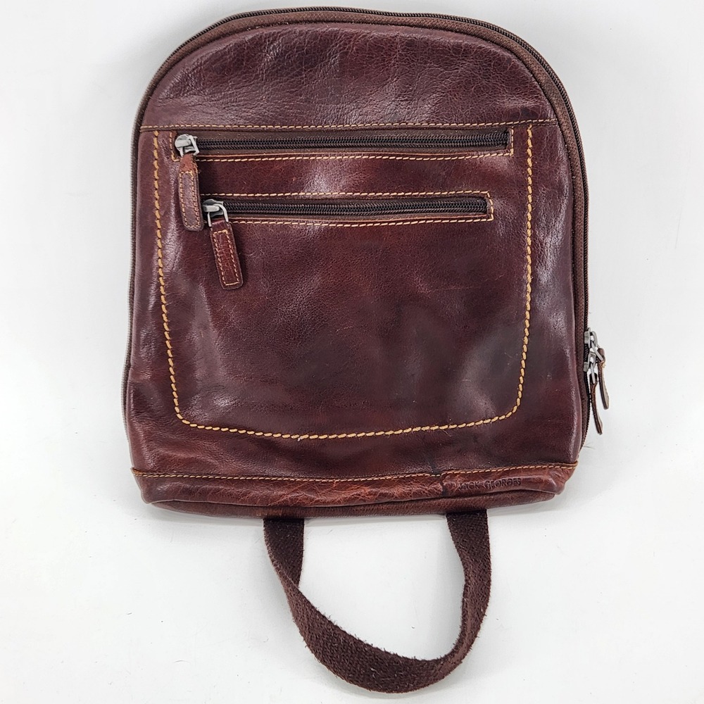 Jack Georges Leather Backpack Brown‎ Small Daypack Vintage Distressed 11x11